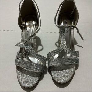 Silver Strappy Women's Heels- silver slipper brand